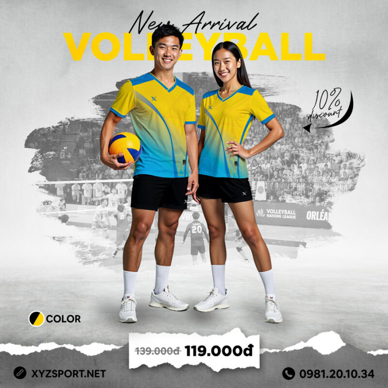 Đồ Thể Thao Bóng Chuyền Thiết Kế Mã BCX-107 Màu Vàng