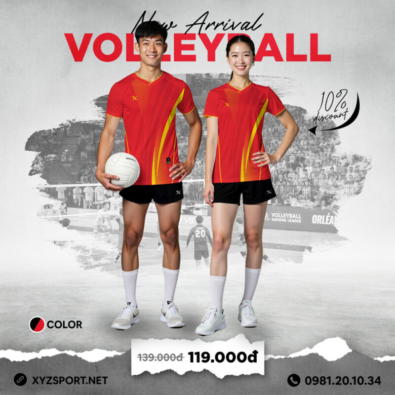 Đồ Thể Thao Bóng Chuyền Thiết Kế Mã BCX-33 Màu Đỏ