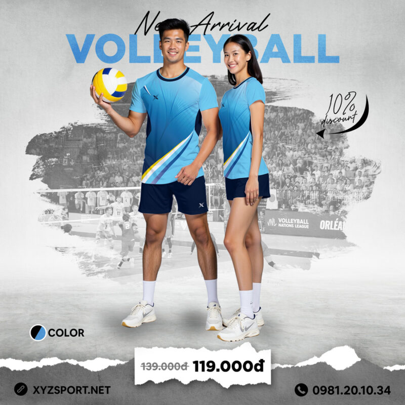 Mẫu Áo Bóng Chuyền Thiết Kế Mã BCX-05 Màu Xanh Ya
