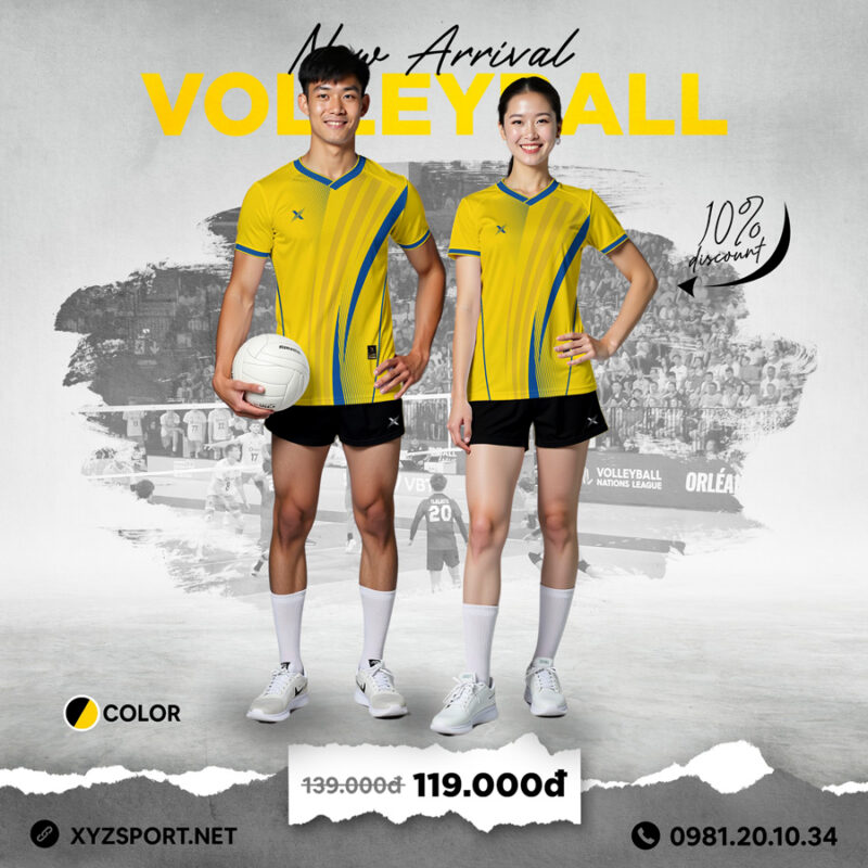 Quần Áo Bóng Chuyền Thiết Kế Mã BCX-96 Màu Vàng