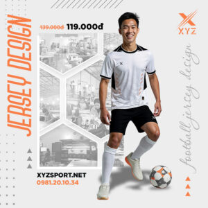 Thiết Kế Mẫu Áo Bóng Đá XYZ Sport Màu Trắng Đen – Thiết Kế Slim-fit Năng Động