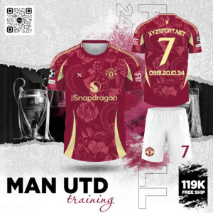 Áo Bóng Đá MAN UTD Training Màu Đỏ Đô Sang Trọng