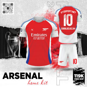 Bộ Quần Áo Bóng Đá Arsenal Home Kit 2025 - Màu Đỏ Truyền Thống