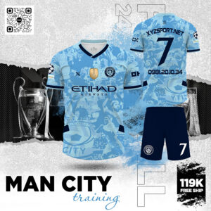 Quần Áo Bóng Đá Man City Training 2024 Màu Xanh Ya