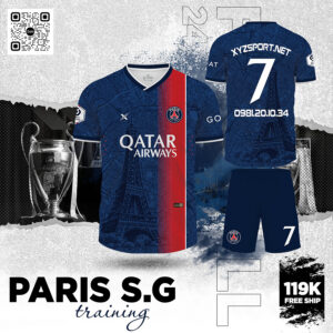 Áo Training PSG Màu Tím Than - Thiết Kế Biểu Tượng Tháp Eiffel Nổi Bật