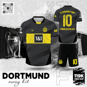 Áo Đấu Dortmund Away Kit - Xám Huyền Bí Phối Vàng Nổi Bật