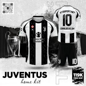 Bộ Quần Áo Bóng Đá Juventus Sân Nhà Màu Đen Trắng Sang Trọng