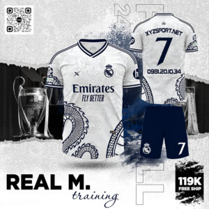 Quần Áo Real Madrid Training Màu Trắng - Họa Tiết Rồng Độc Đáo