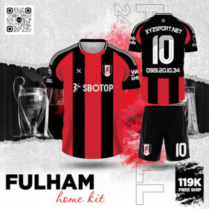 Bộ Quần Áo Bóng Đá Fulham Home Kit Đỏ - Đen 2025 - Mạnh Mẽ Và Đam Mê