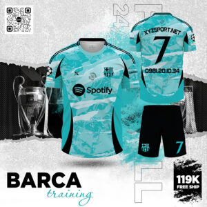 Đồ Đá Banh Barca Training Màu Xanh Ngọc Phối Đen