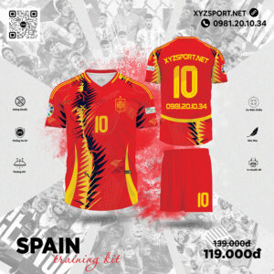 Áo Bóng Đá Training Kit Tây Ban Nha Màu Đỏ Nhiệt Huyết