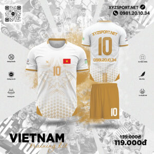 Mẫu Áo Vietnam Training Màu Trắng Phối Vàng Đồng