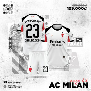 Bộ Quần Áo Bóng Đá AC Milan Sân Khách 2025-2026 Màu Trắng Thể Thao Đẳng Cấp
