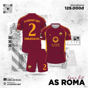 Bộ Quần Áo Thi Đấu AS Roma 2025/26 Màu Đỏ Đô Sang Trọng