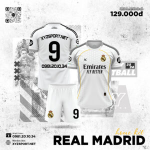 Quần Áo Real Madrid Sân Nhà 2025/2026 Màu Trắng Phối Họa Tiết Nổi Bật
