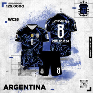 Mẫu Áo Đấu Argentina 2026 Sân Khách Màu Đen Họa Tiết Nổi Bật