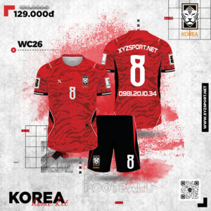 Bộ Quần Áo Đá Bóng HA-PRO Korea World Cup 2026 Đỏ Vằn Hổ – Sức Mạnh Rực Rỡ Của Thể Thao