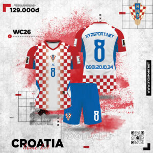 Quần Áo Đấu Croatia 2026 Sân Nhà Màu Trắng Phối Họa Tiết Đỏ Caro Nổi Bật