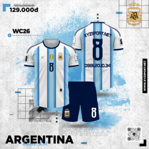 Mẫu Áo Đấu Argentina 2026 Sân Nhà Màu Trắng Phối Họa Tiết Xanh Ya Truyền Thống