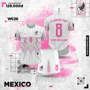 Quần Áo Đội Tuyển Mexico Trắng Họa Tiết Hồng Và Xám - Phá Cách Và Độc Đáo Cho Giới Trẻ Năng Động
