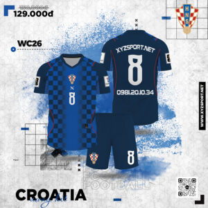 Bộ Quần Áo Bóng Đá Croatia 2026 Navy Blue Caro – Đậm Chất Thể Thao, Lịch Lãm