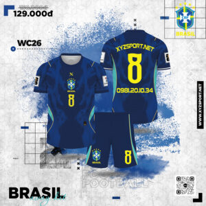 Bộ Quần Áo Bóng Đá Brasil 2026 World Cup Màu Tím Than Phối Vàng Neon