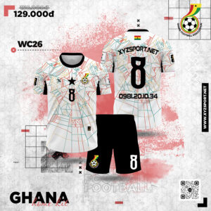 Bộ Áo Đá Bóng Ghana 2026 Sân Khách Màu Trắng Năng Động