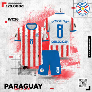 Áo Đấu Paraguay Sọc Đỏ Trắng Viền Xanh 2026 – Phong Cách Năng Động Và Hiện Đại