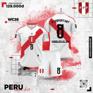 Mẫu Áo Đội Tuyển Peru Sân Nhà 2026-2027 Màu Trắng Phối Họa Tiết Đỏ Đậm