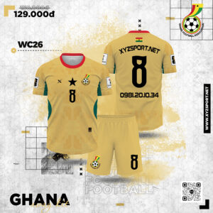 Bộ Áo Bóng Đá Ghana Sân Khách 2026 Màu Vàng Đồng Thanh Lịch