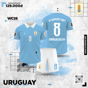 Bộ Quần Áo Bóng Đá Uruguay 2026 World Cup Màu Xanh MC