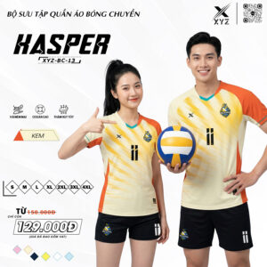 Bộ Áo Bóng Chuyền XYZ BC-13 Màu Kem Nổi Bật – Thiết Kế Sọc Chéo Năng Động